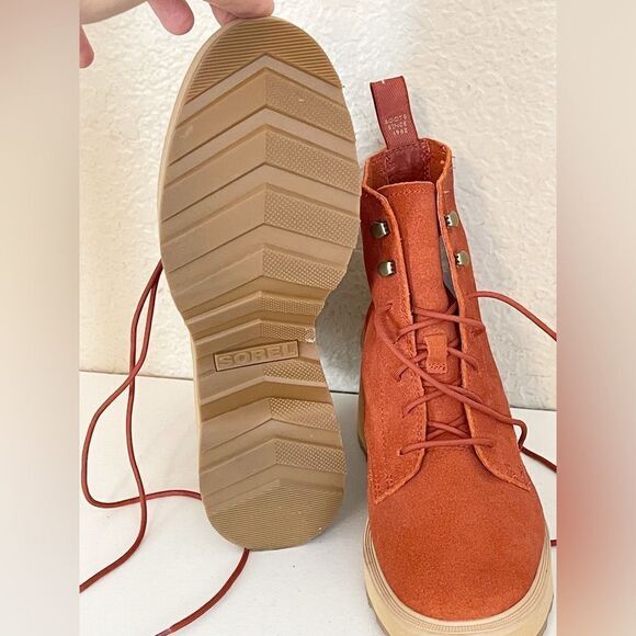 Sorel Hi Line waterproof lace up platform combat boot in orange 8 - Picture 11 of 13